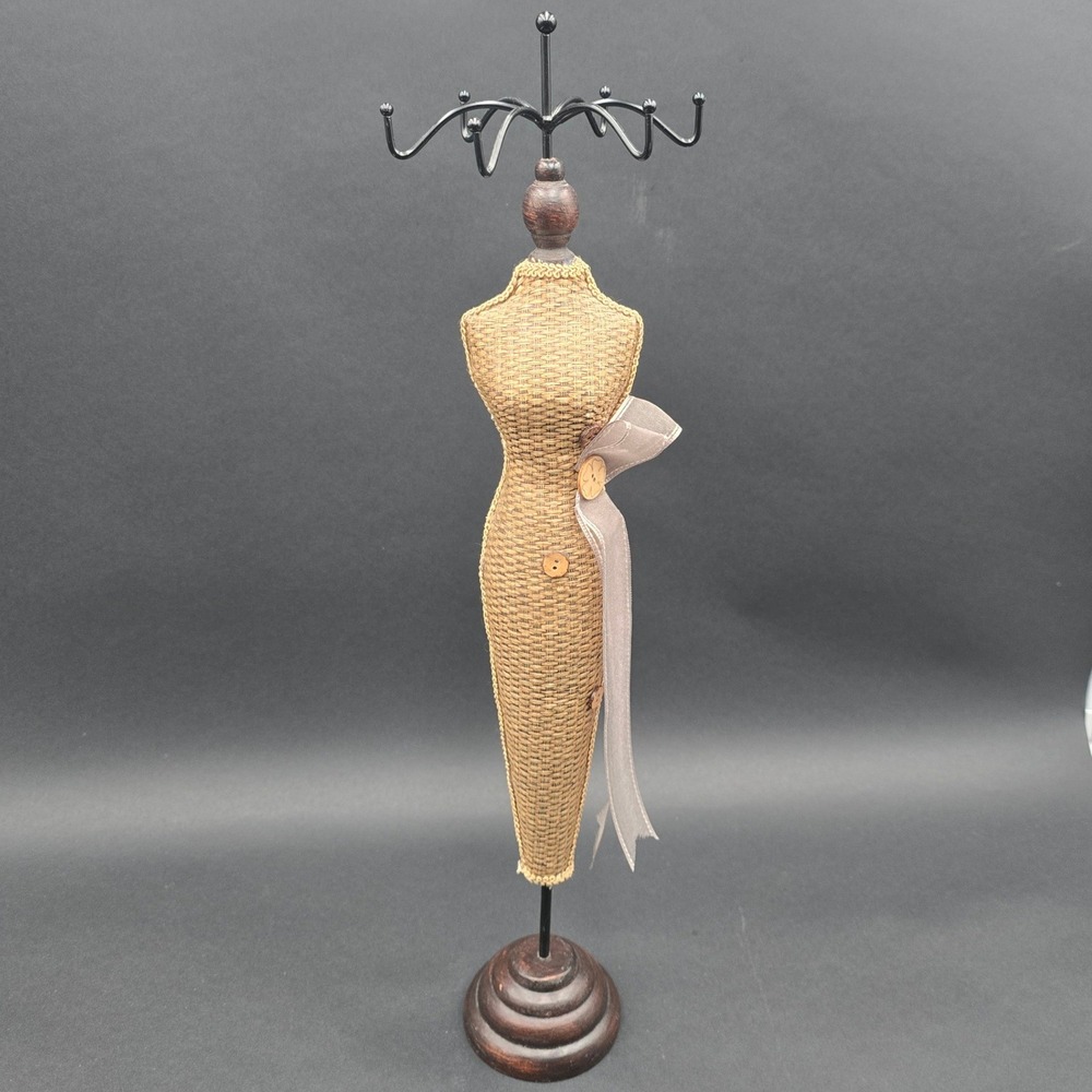 Youngs Inc Dress Form Jewelry Stand Woven Mannequin Necklace Organizer Carousel